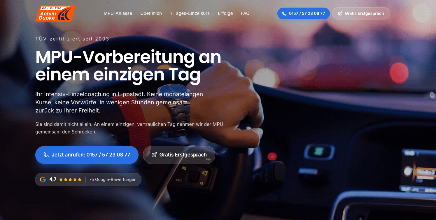 Website-Screenshot MPU-Vorbereitung